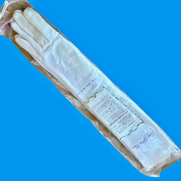 SEARS Vintage Opera Gloves White Nylon Stretch Long Formal Buttons Size A New - Picture 7 of 10